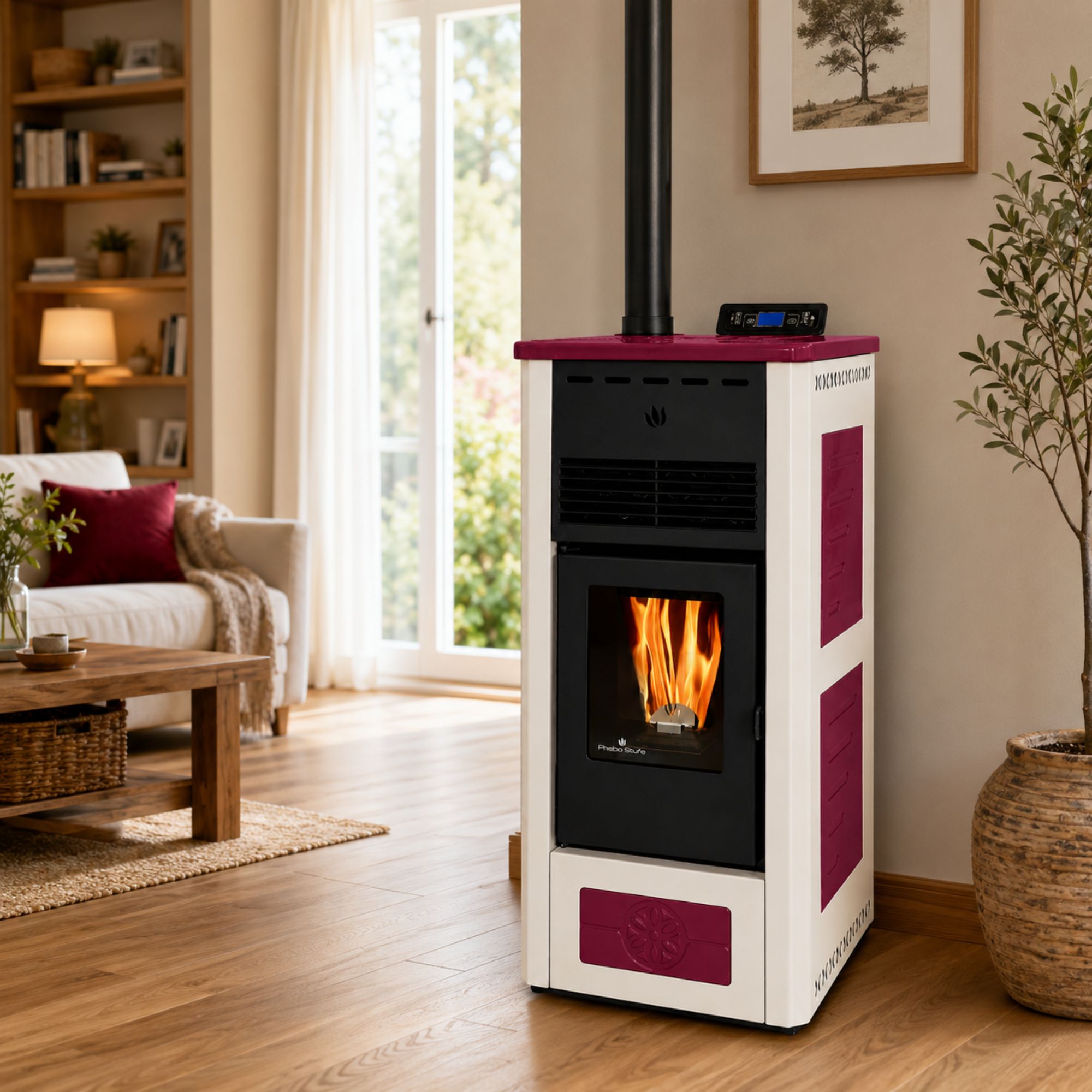 Poêle à granules en céramique - ORIGINE PHEBO Febe Bicolore 5S-XL 7.5 kW