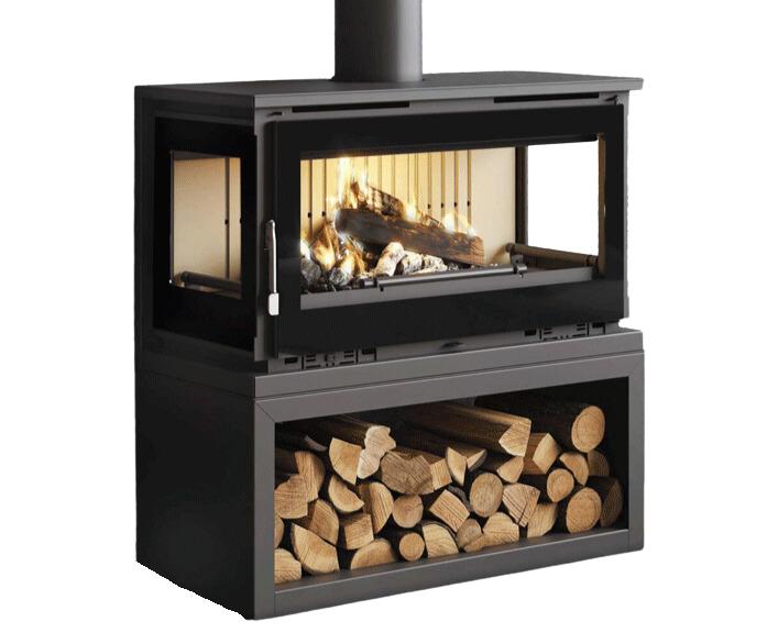 Poêle à bois raccordable 3 vitres avec bûcher - FIREMATIC Calgary - S 12.5 kW