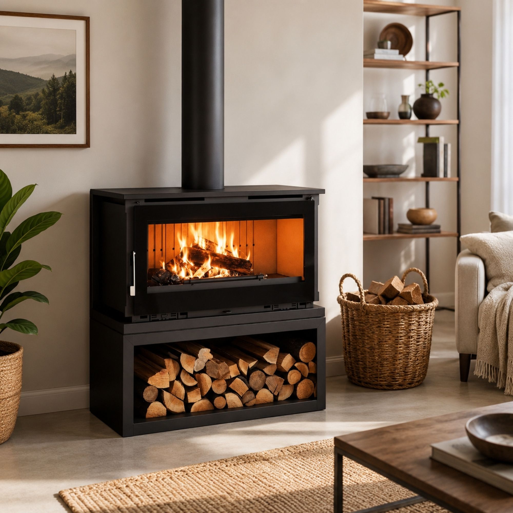 Poêle à bois raccordable avec bûcher - FIREMATIC Toronto - L 13.3 kW