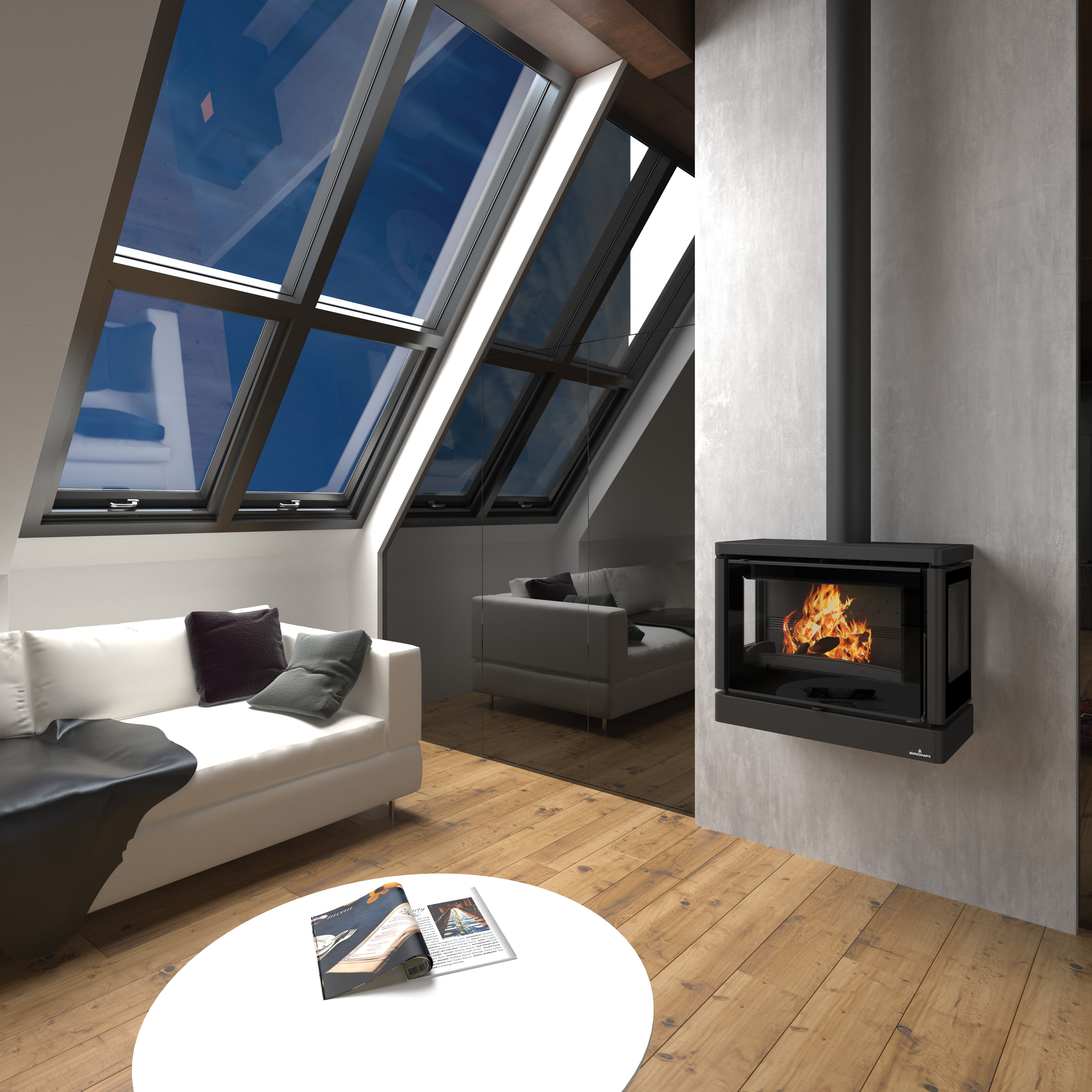 Poêle à bois suspendu raccordable ventilé 3 vitres - BRONPI Versailles - C 10 kW