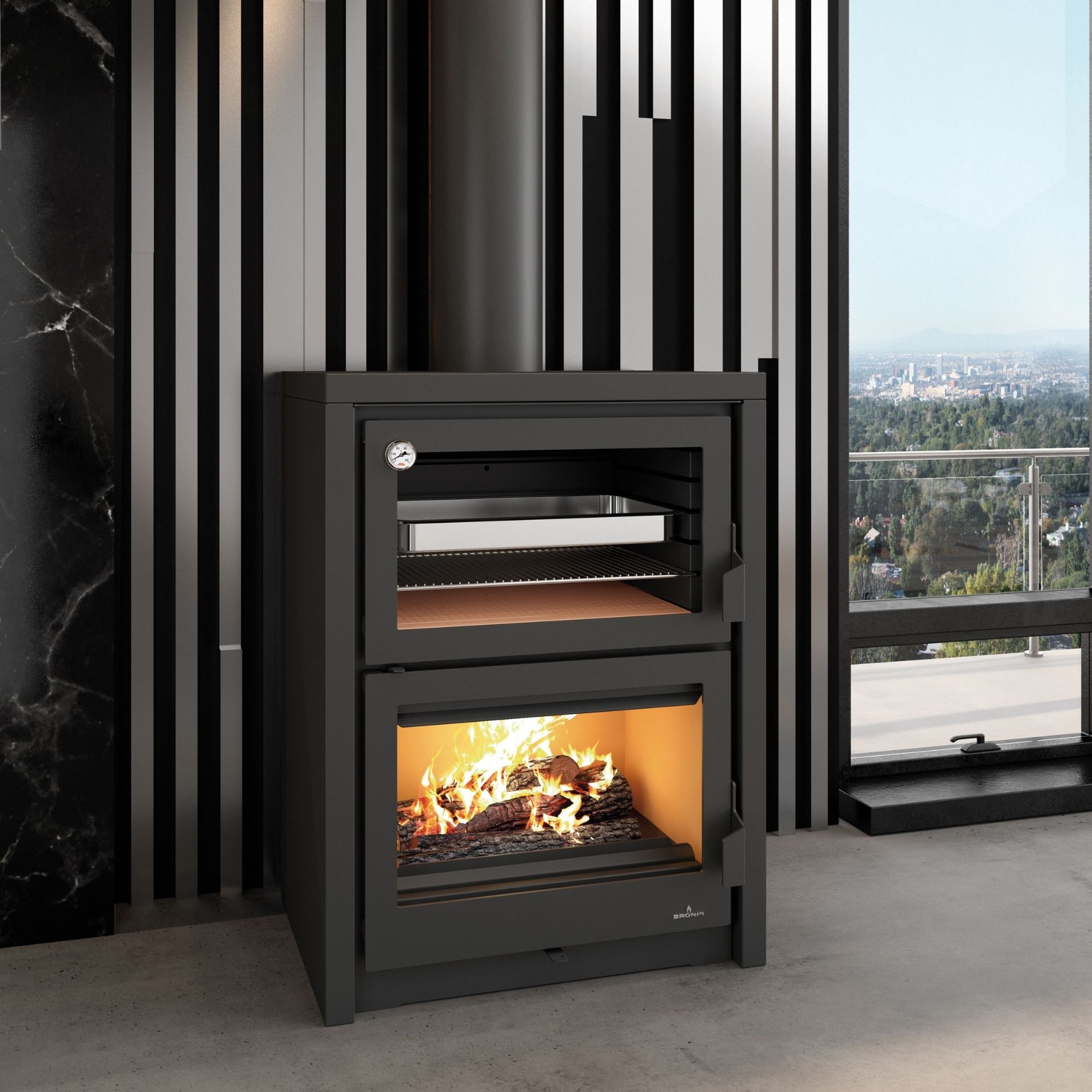 Poêle à bois raccordable avec four - BRONPI Vulcano 14 kW