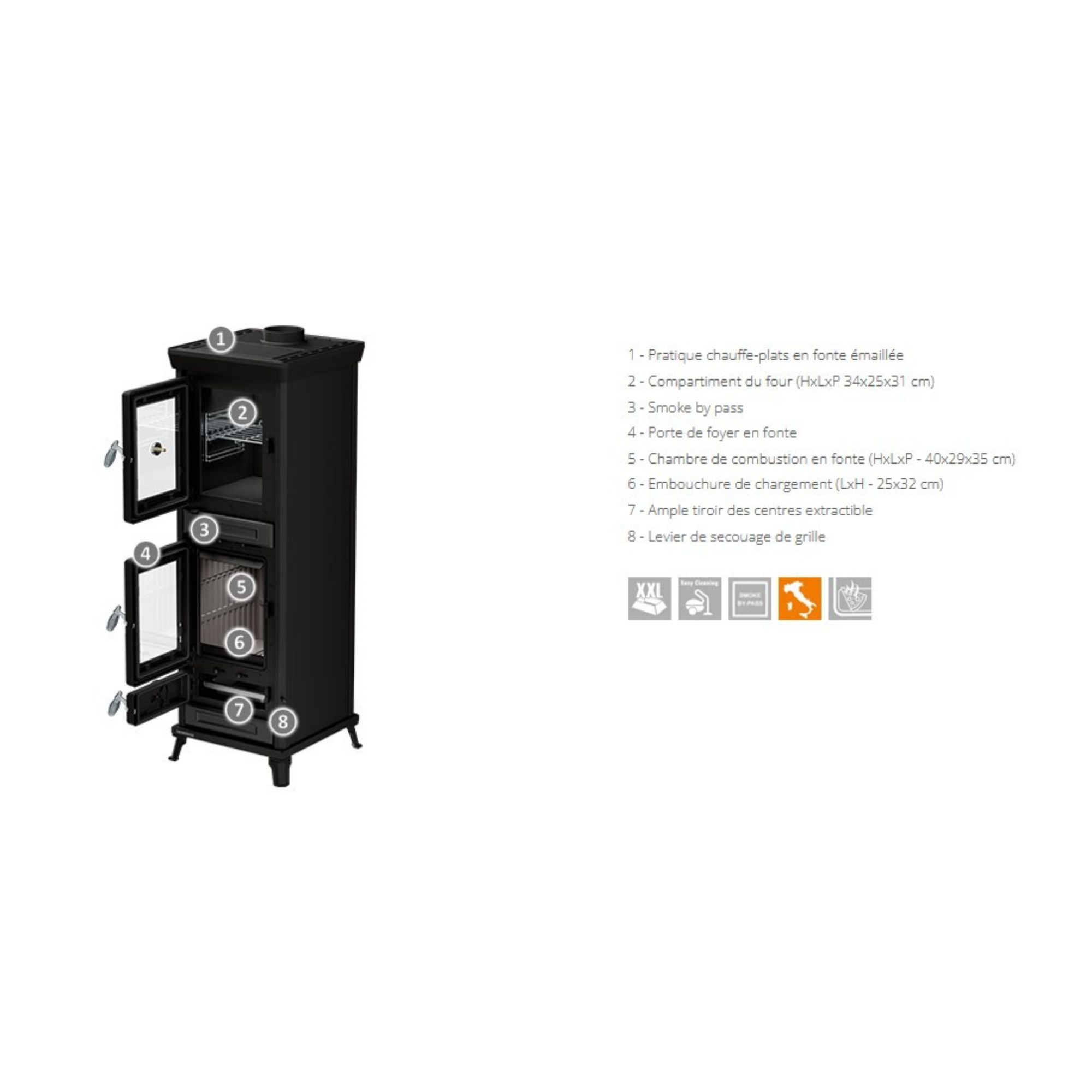 Poêle à bois avec four en fonte - THERMOROSSI Agnese Evo6 Easy 7.5 kW