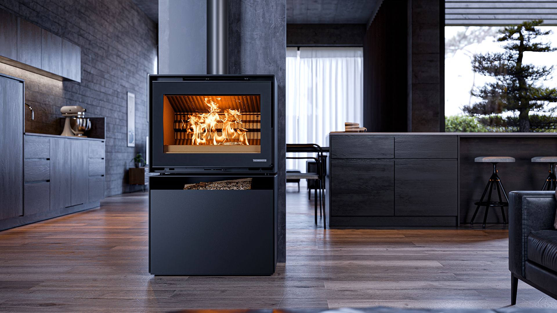 Poêle à bois design raccordable - THERMOROSSI Moonlight 10.7 kW